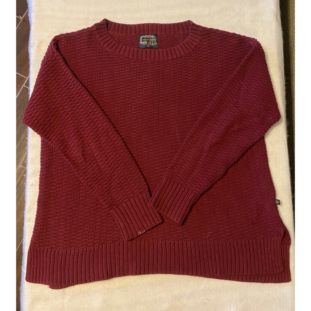 United By Blue Crew Neck Textured Knit Sweater Burgundy Cotton Women's L